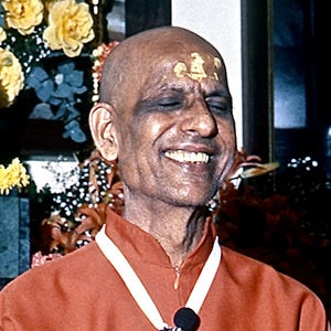 Portrait of smiling Swami Kripalvananda in North America