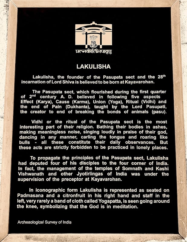 Bhagavan Lakulisha - Kayavarohan. Informational plaque.