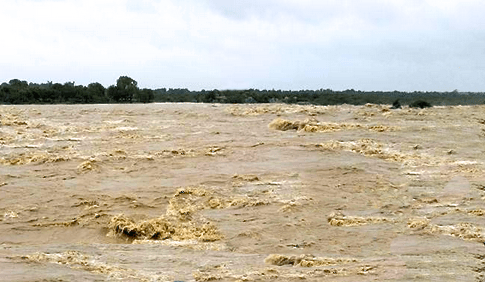 Narmada River during monsoon season.